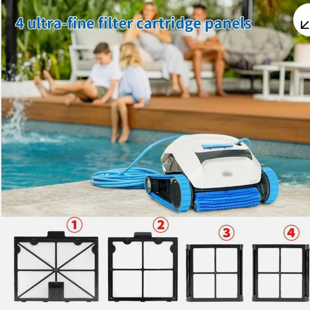 Advanced Pool Cleaning Robot with Blue and White Design